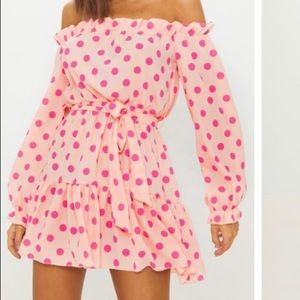 Pretty Little Thing Pink Polka Dot Dress Size 4
